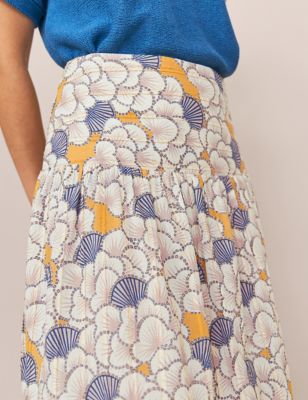 M&S White Stuff Womens Pure Cotton Floral Midi A-Line Skirt