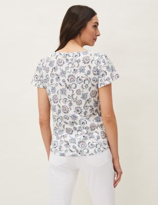 M&S Phase Eight Womens Pure Cotton Printed Square Neck T-Shirt
