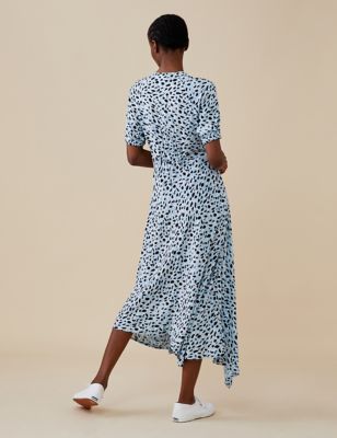 M&S Finery London Womens Animal Print V-Neck Midi Swing Dress