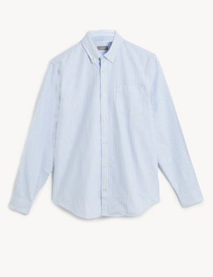 M&S Jaeger Mens Pure Cotton Striped Oxford Shirt