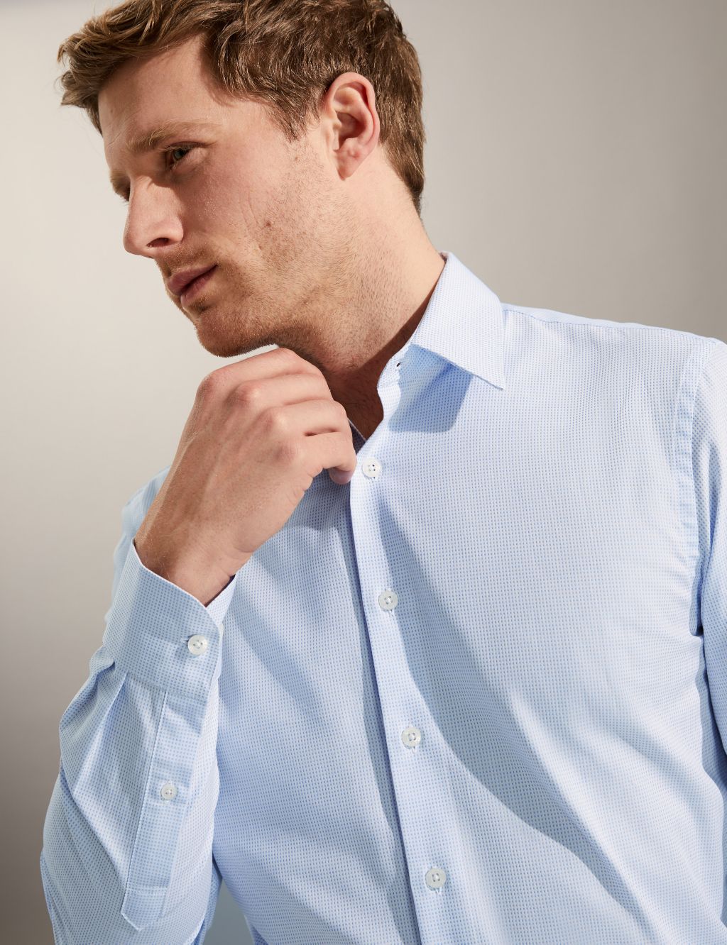Tailored Fit Pure Cotton Textured Shirt image 1