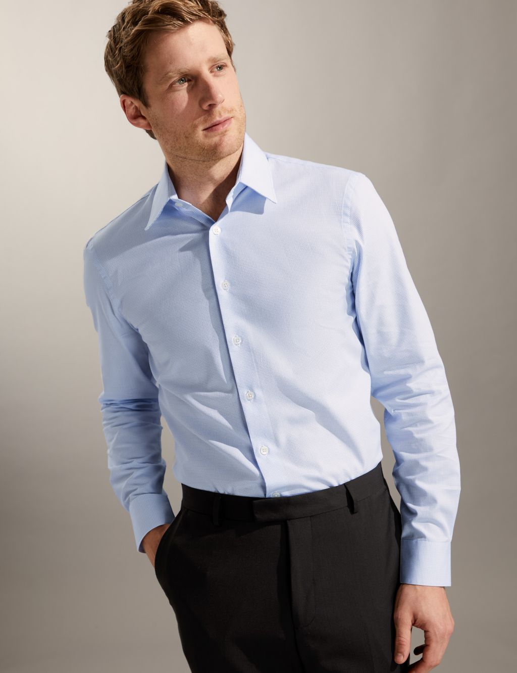 Tailored Fit Pure Cotton Textured Shirt image 2