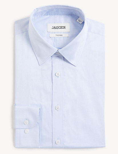 Jaeger  Tailored Fit Pure Cotton Twill Shirt - 14.5 - Light Blue, Light Blue