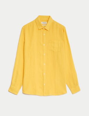 

JAEGER Mens Luxurious Pure Linen Long Sleeve Shirt - Yellow, Yellow