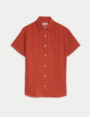 

JAEGER Mens Luxurious Pure Linen Short Sleeve Shirt - Berry, Berry