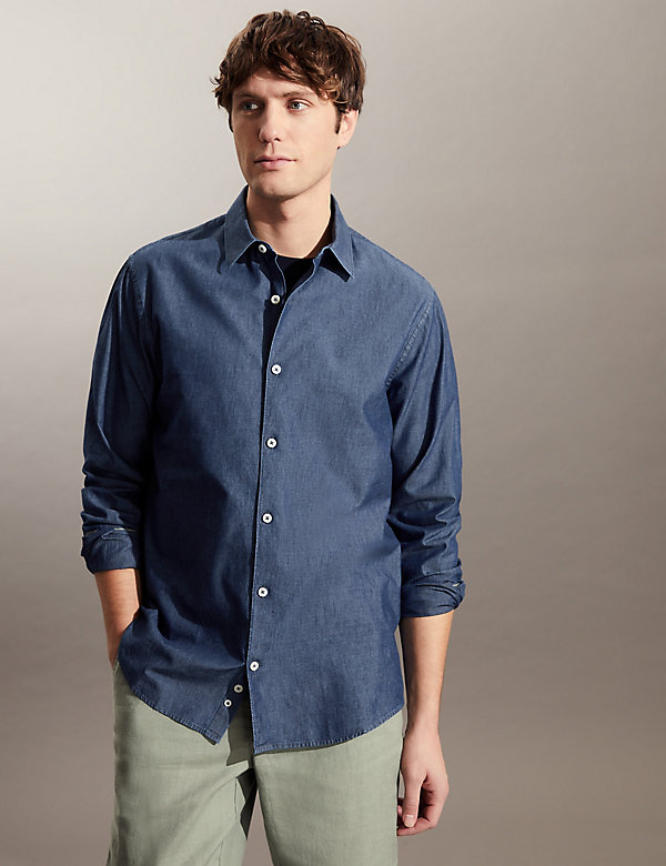 Regular Fit Pure Cotton Chambray Shirt - TW