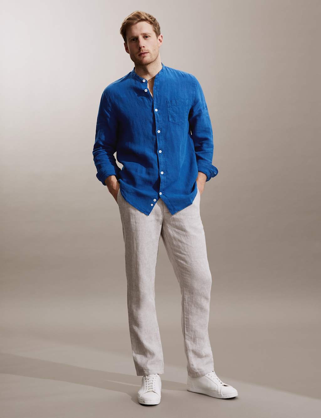 Pure Linen Grandad Collar Shirt image 2