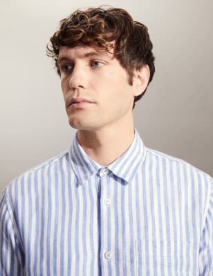 

JAEGER Mens Bluse aus reinem Leinen mit Streifen - Blue, Blue