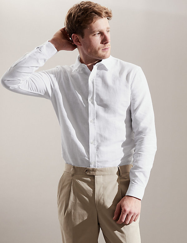 Regular Fit Linen Rich Long Sleeve Shirt - JP
