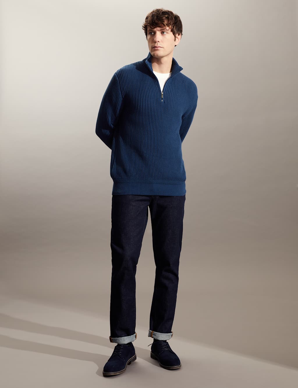 Pure Cotton Ribbed Half Zip Jumper image 5