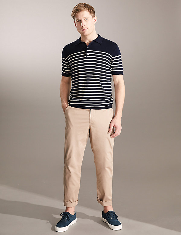 Pure Cotton Striped Knitted Polo Shirt - AL