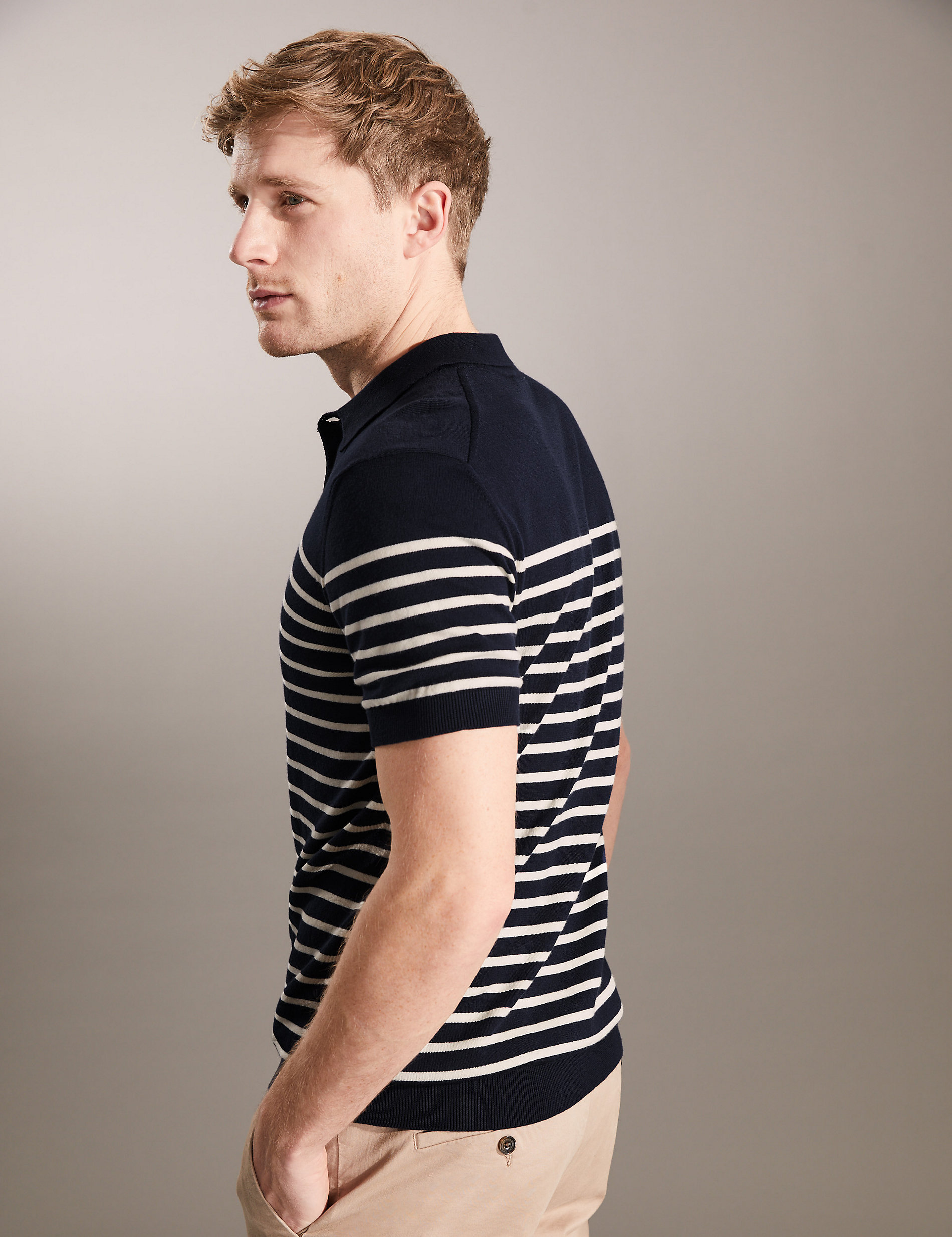 Pure Cotton Striped Knitted Polo Shirt