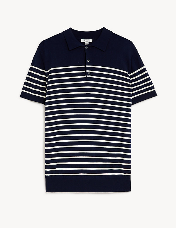 Pure Cotton Striped Knitted Polo Shirt - JP