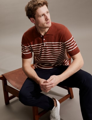 Pure Cotton Striped Knitted Polo Shirt
