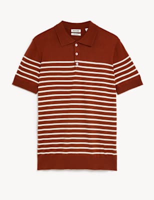 Pure Cotton Striped Knitted Polo Shirt