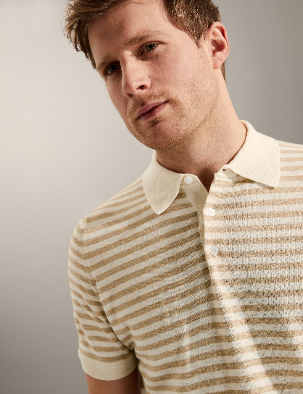 Linen Rich Striped Polo Shirt image 3