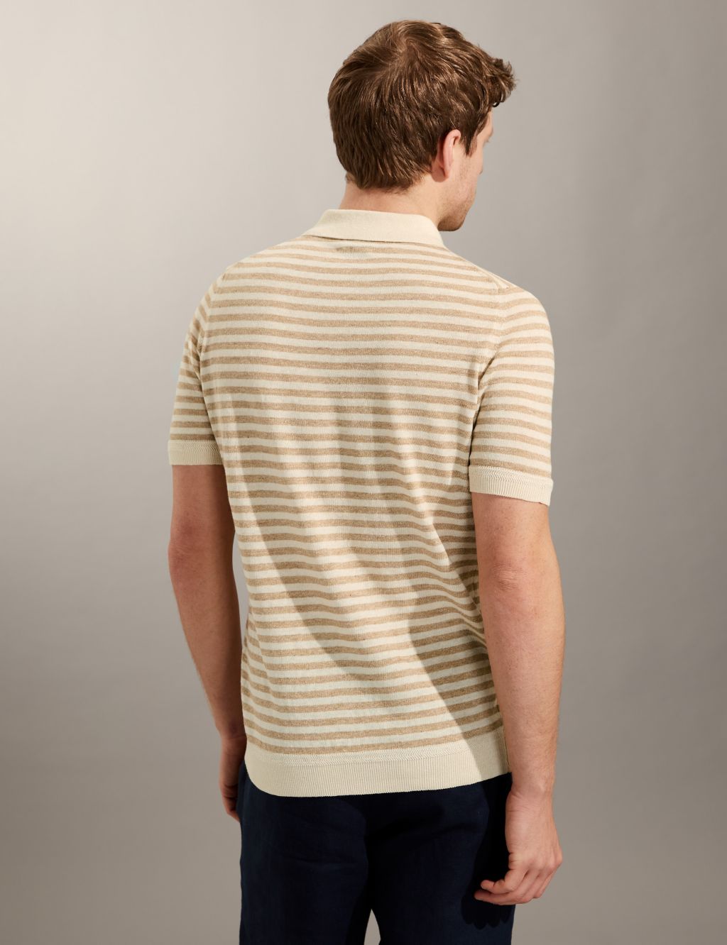 Linen Rich Striped Polo Shirt image 4