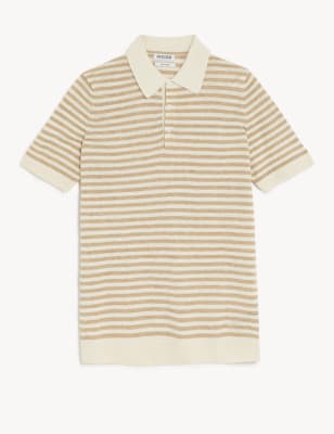 Linen Rich Striped Polo Shirt