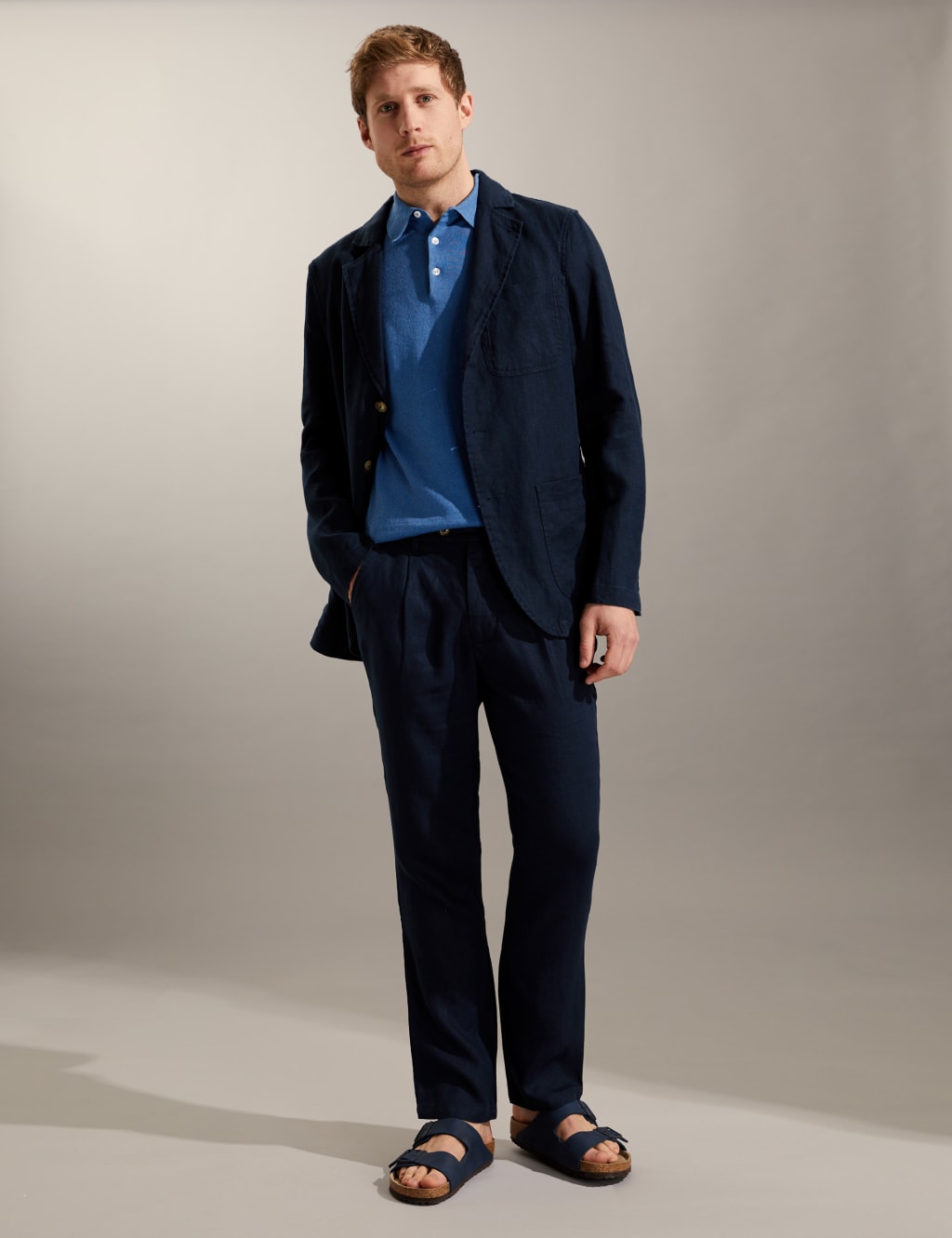 Tapered Fit Pure Linen Single Pleat Trousers image 1