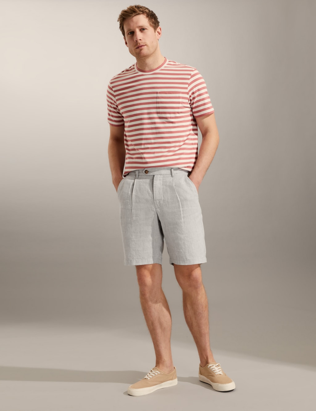 Pure Linen Single Pleat Chino Shorts image 1