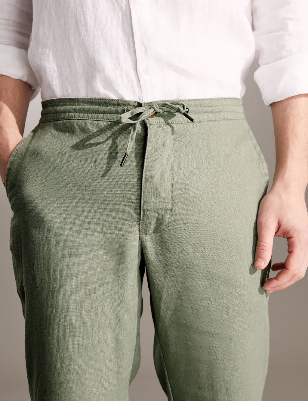 Tapered Fit Pure Linen Drawstring Trousers image 5