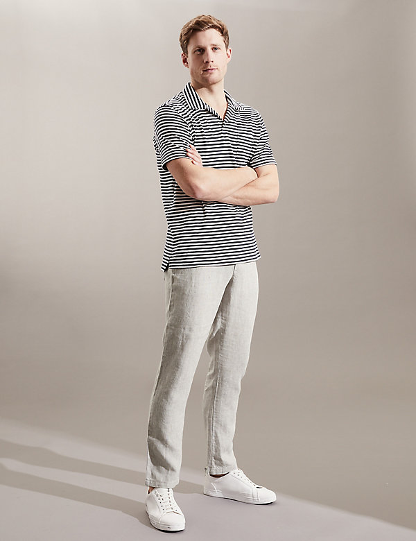 Tapered Fit Pure Linen Drawstring Trousers - MV