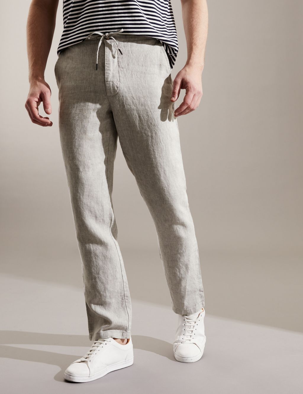 Tapered Fit Pure Linen Drawstring Trousers image 4