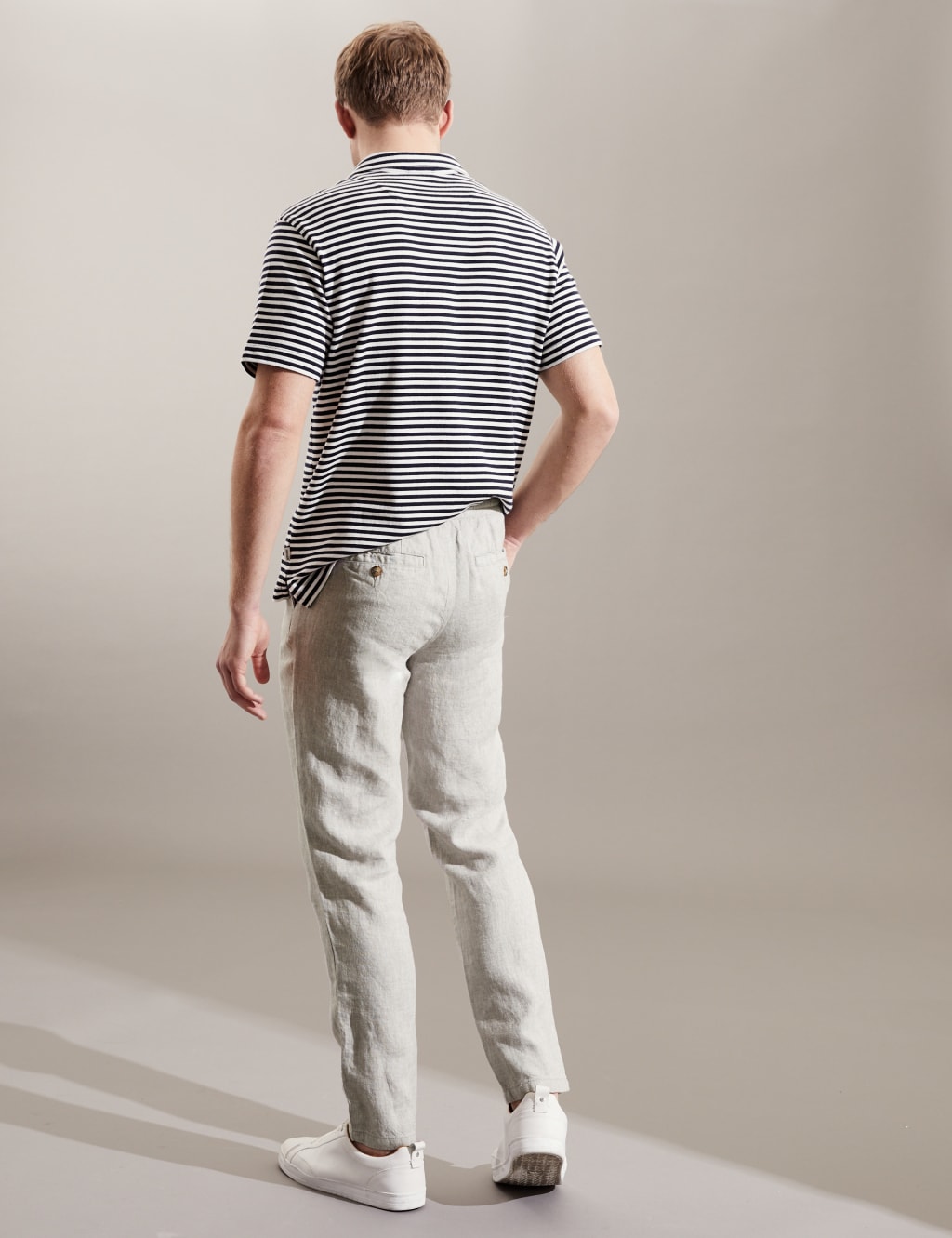 Tapered Fit Pure Linen Drawstring Trousers image 5