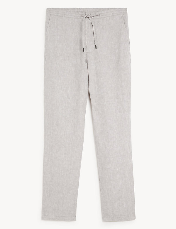 Tapered Fit Pure Linen Drawstring Trousers - NP