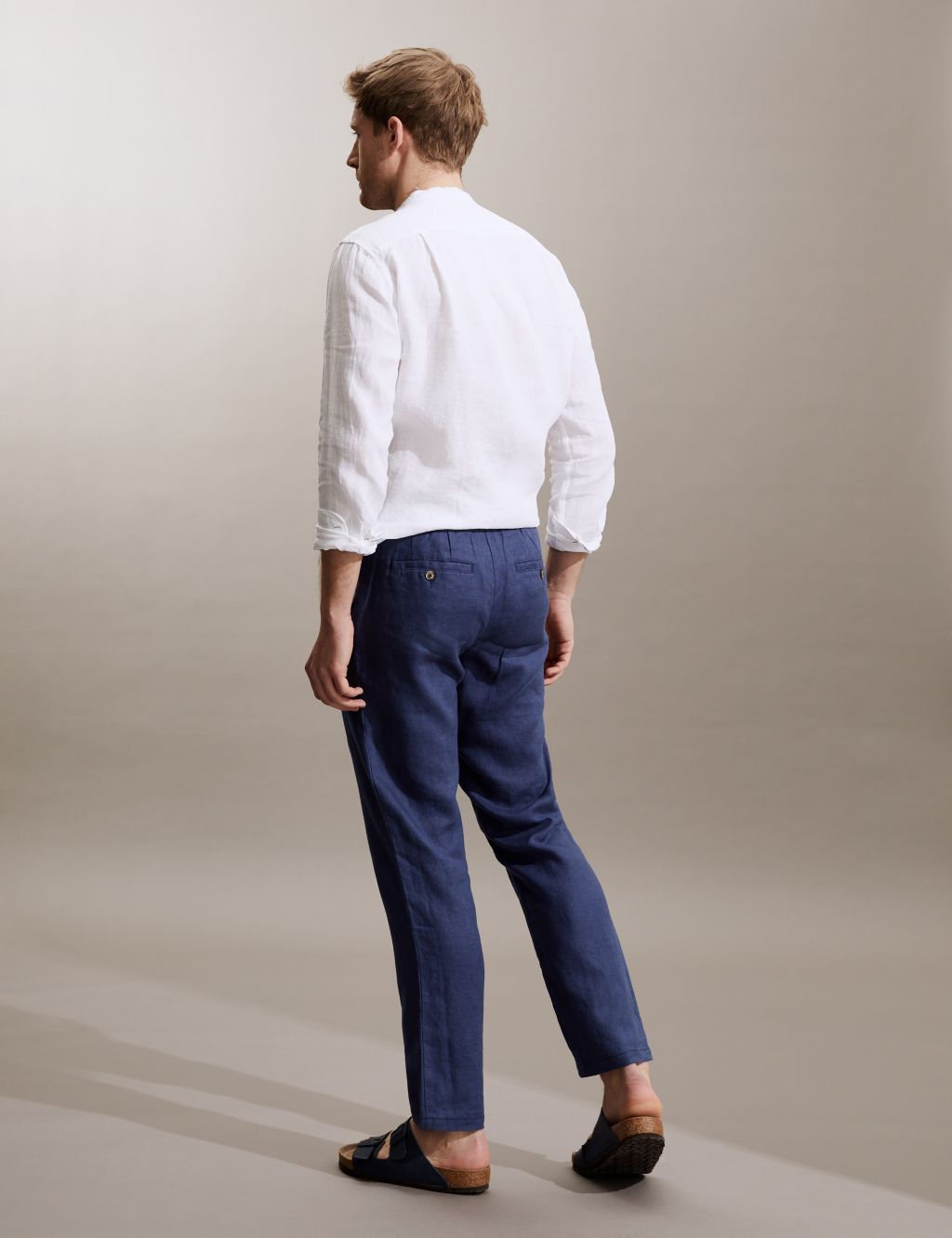 Tapered Fit Pure Linen Drawstring Trousers image 5