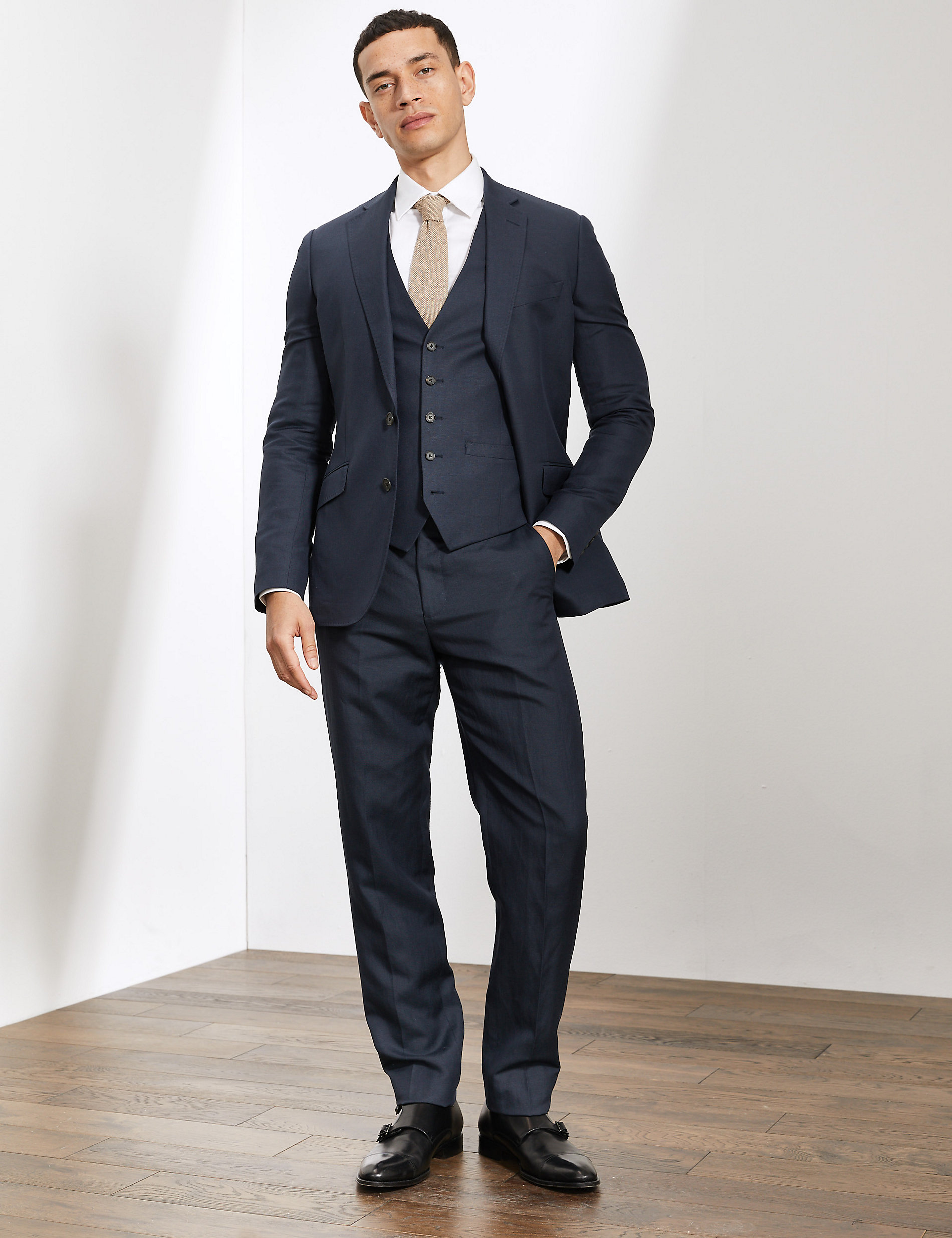 Slim Fit Italian Silk Rich And Linen Trousers