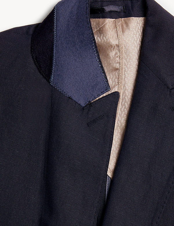 Tailored Fit Silk Rich And Linen Double Breasted Jacket - MV