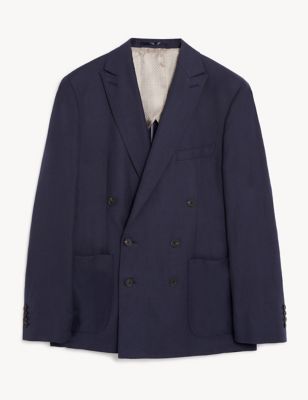 Tailored Fit Silk Rich And Linen Double Breasted Jacket | M&S SG
