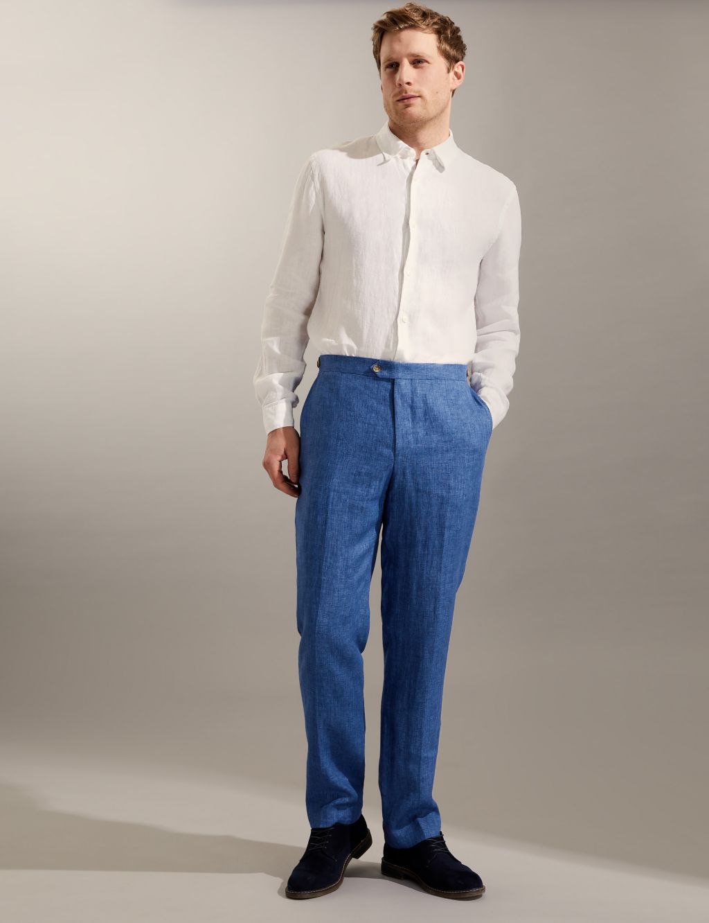 Tailored Fit Pure Linen Flat Front Trousers image 2