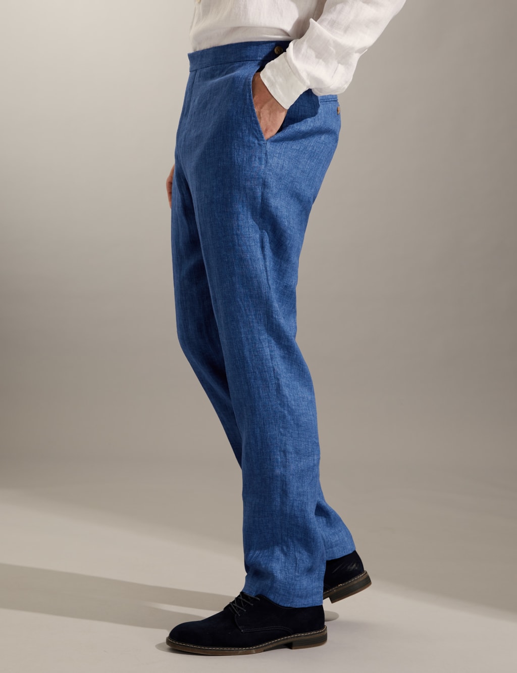 Tailored Fit Pure Linen Flat Front Trousers image 3
