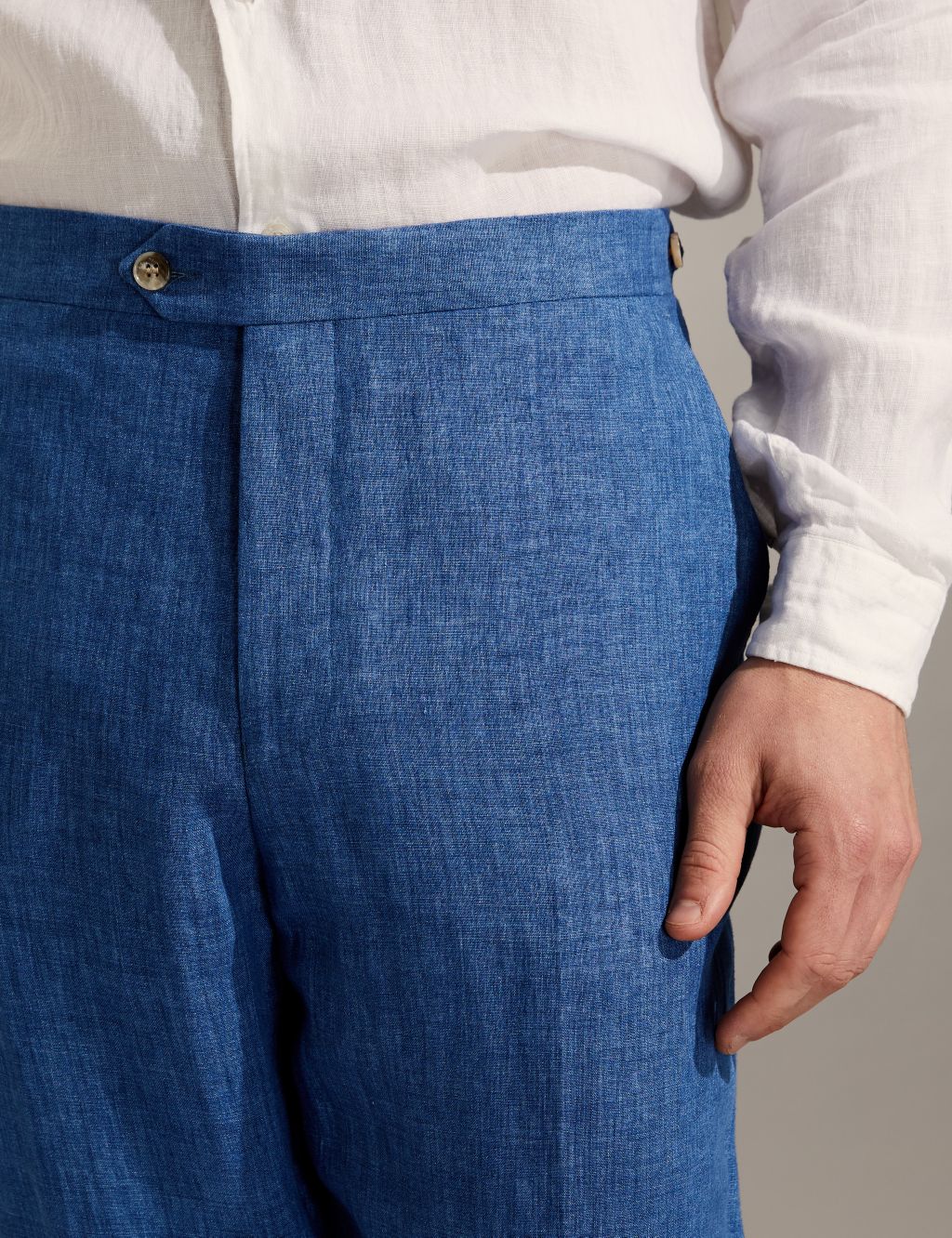 Tailored Fit Pure Linen Flat Front Trousers image 4