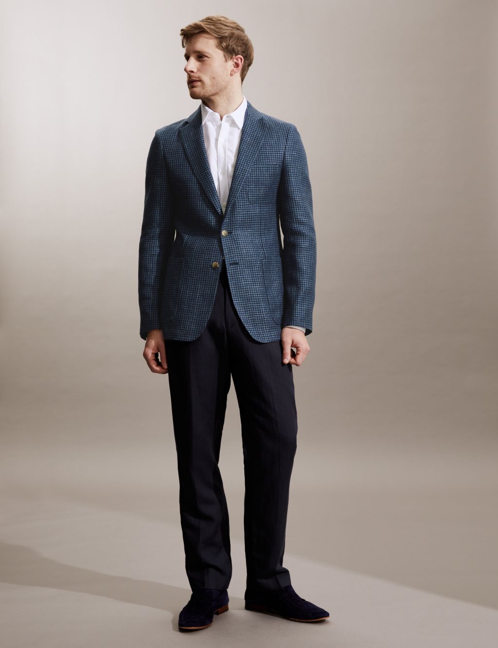 Tailored Fit Wool And Linen Puppytooth Jacket image 1