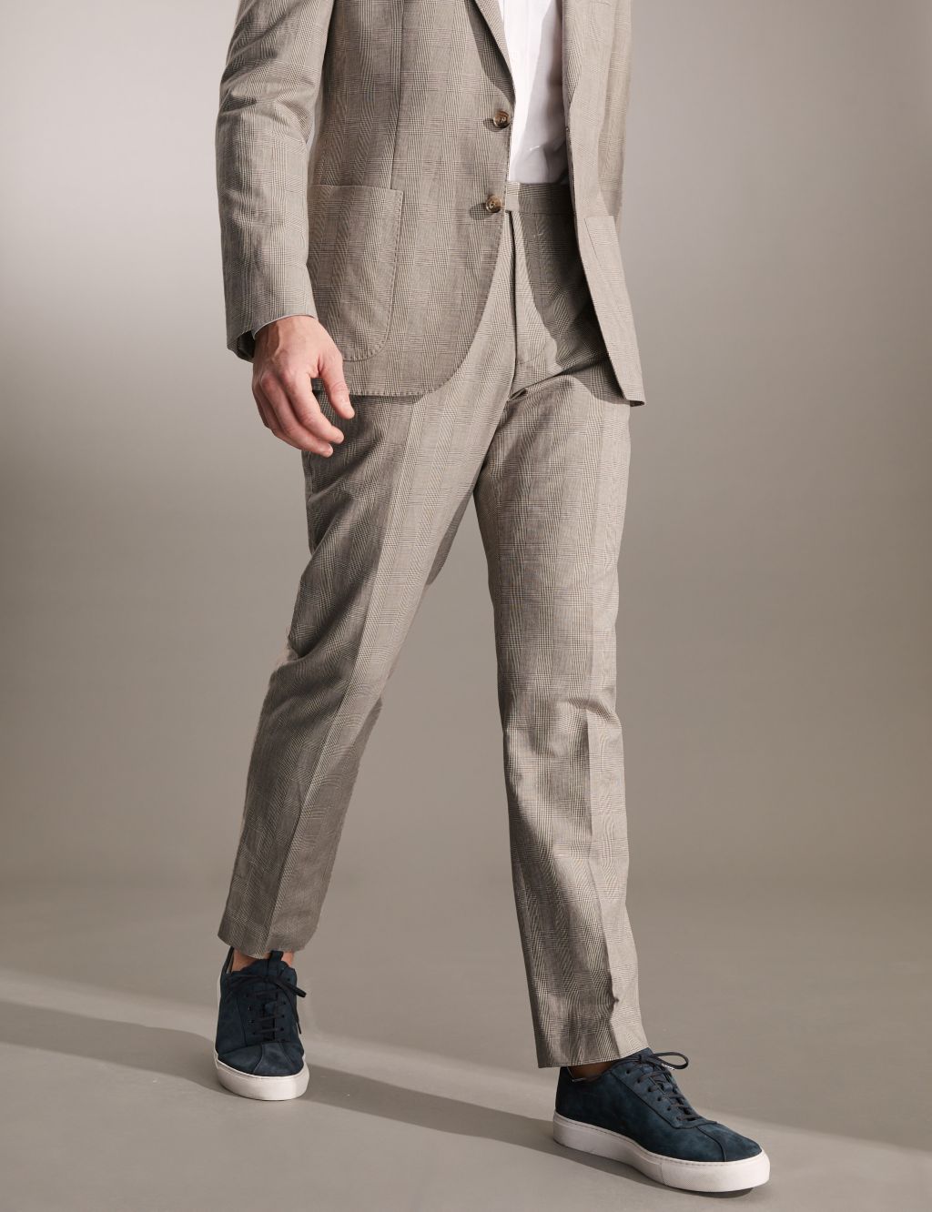 Tailored Fit Cotton Blend Check Trousers image 1