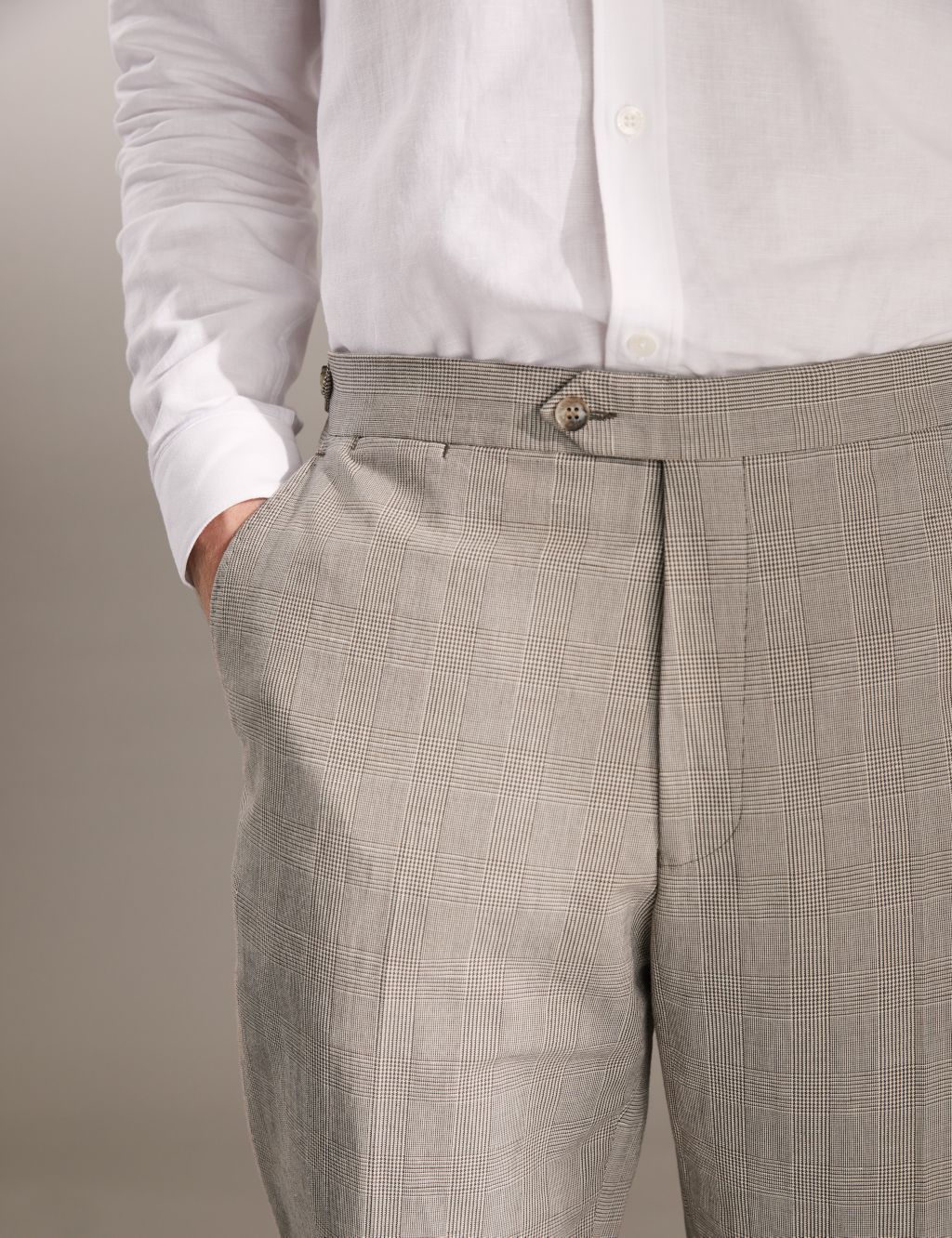 Tailored Fit Cotton Blend Check Trousers image 3