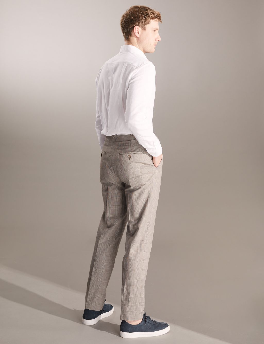 Tailored Fit Cotton Blend Check Trousers image 4