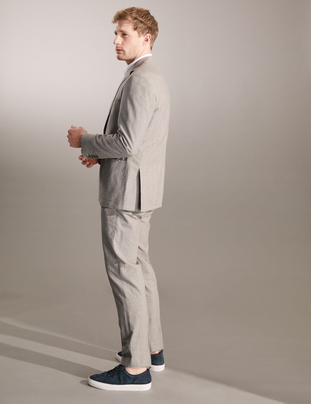 Tailored Fit Cotton Blend Check Trousers image 5
