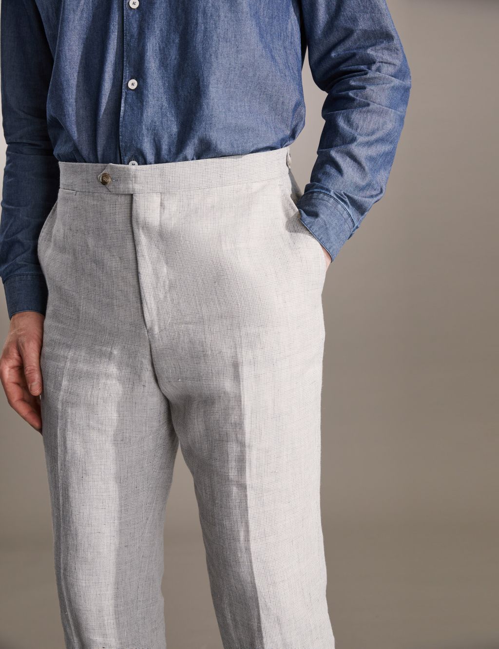 Tailored Fit Pure Linen Puppytooth Trousers image 2