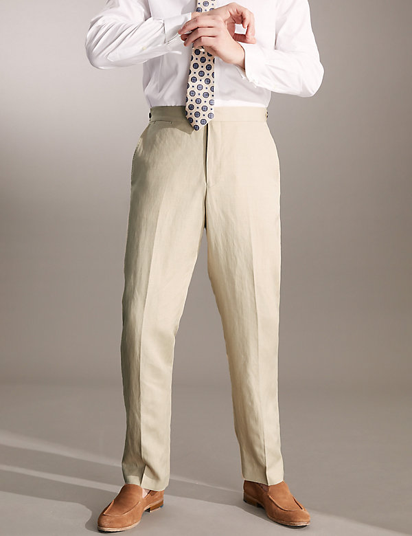 Regular Fit Italian Silk And Linen Trousers - JP