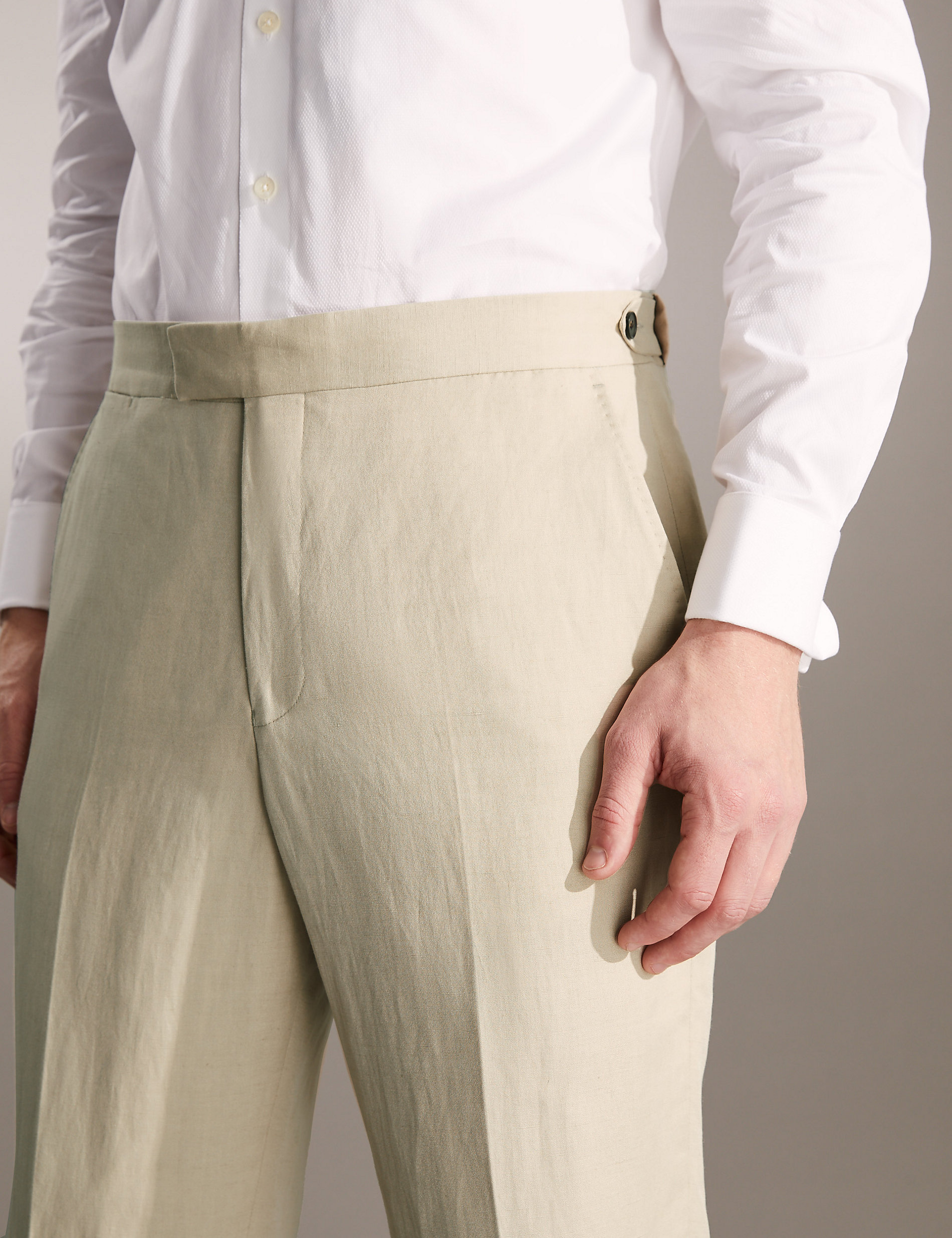 Regular Fit Italian Silk And Linen Trousers