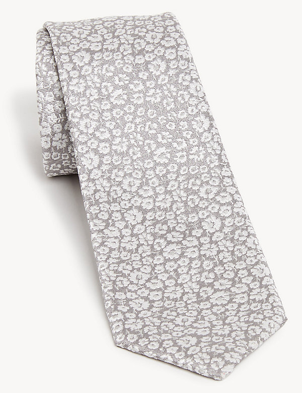 Cravate fine 100&nbsp;% soie italienne à motif fleuri - LU