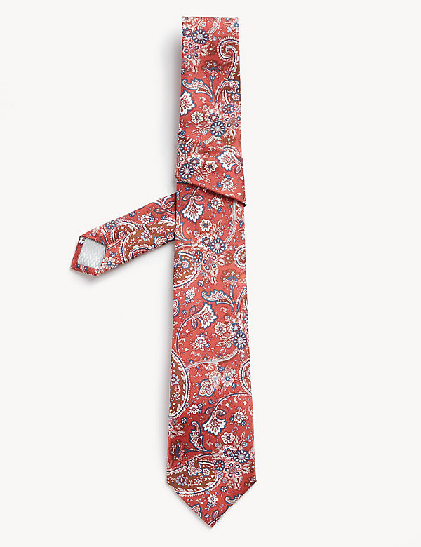 Cravate fine 100&nbsp;% soie italienne à motif cachemire - LU