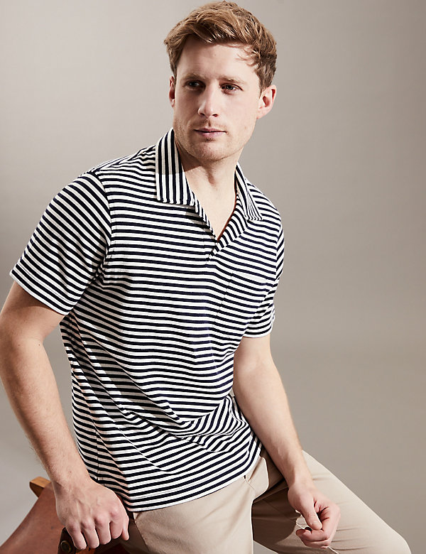 Pure Cotton Striped Polo Shirt - LK