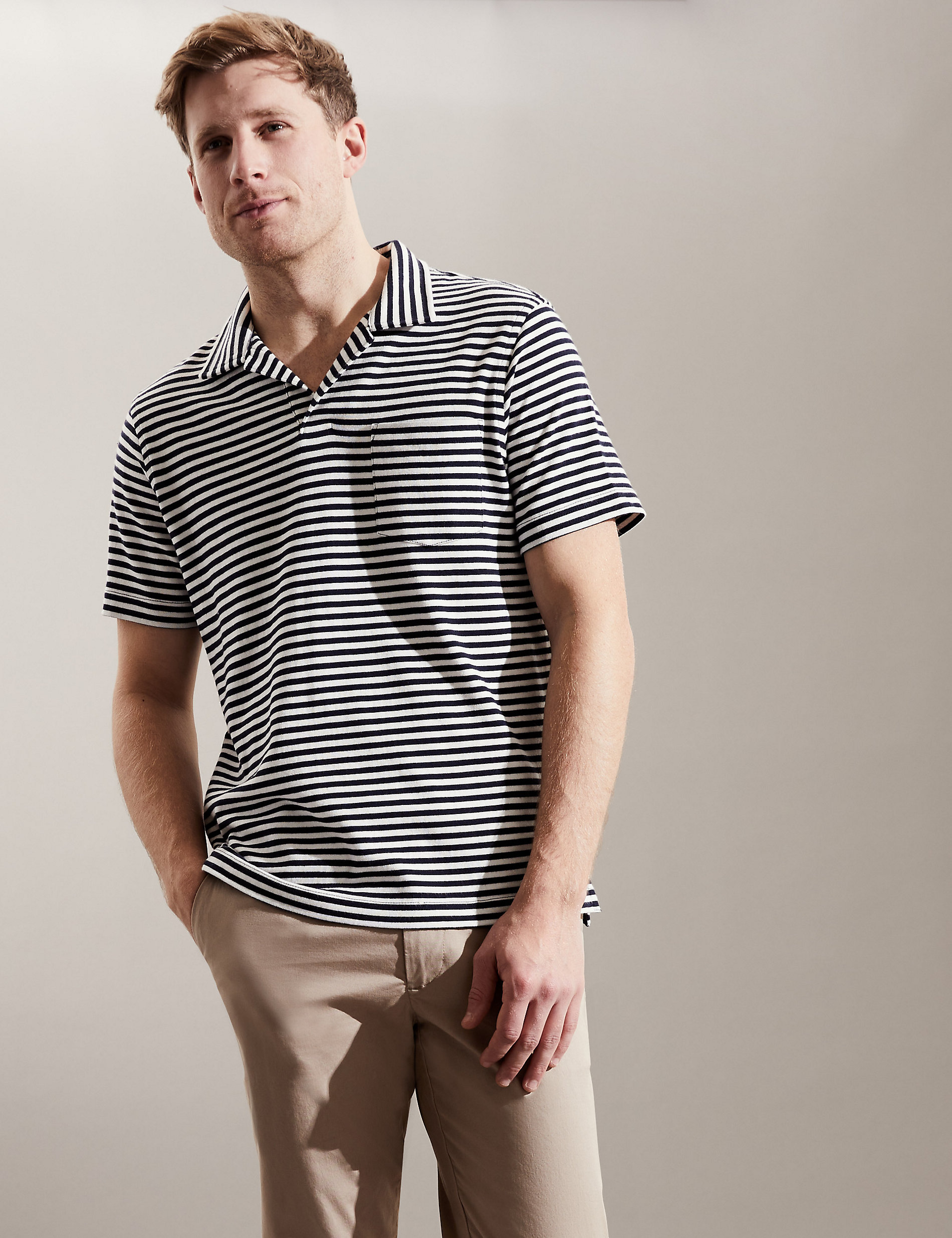 Pure Cotton Striped Polo Shirt