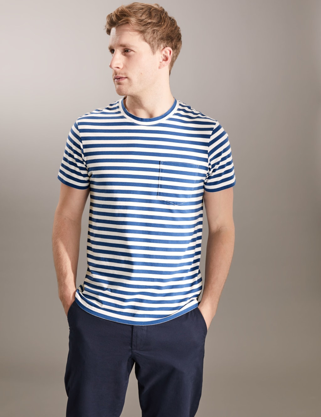 Pure Cotton Striped Crew Neck T-Shirt image 1