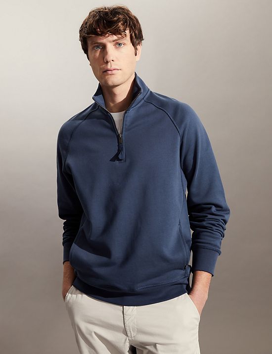 Pure Cotton Jersey Half Zip Sweatshirt